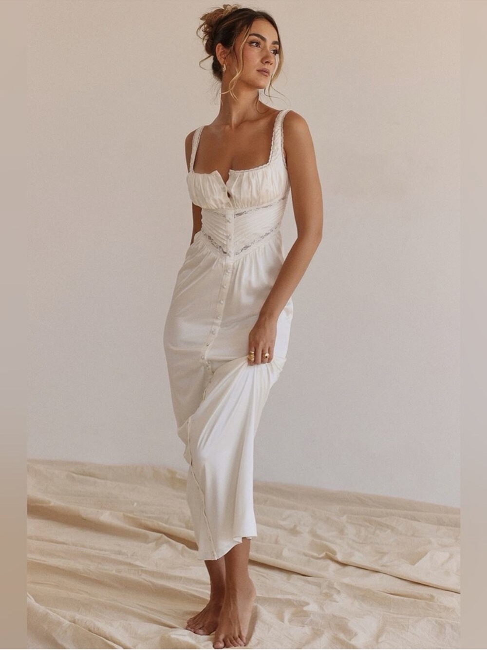 House of CB Illiana Ivory Real Silk Maxi Dress XS